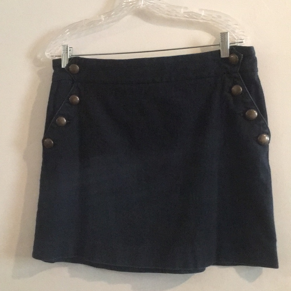 J Crew denim nautical skirt w/ brass buttons